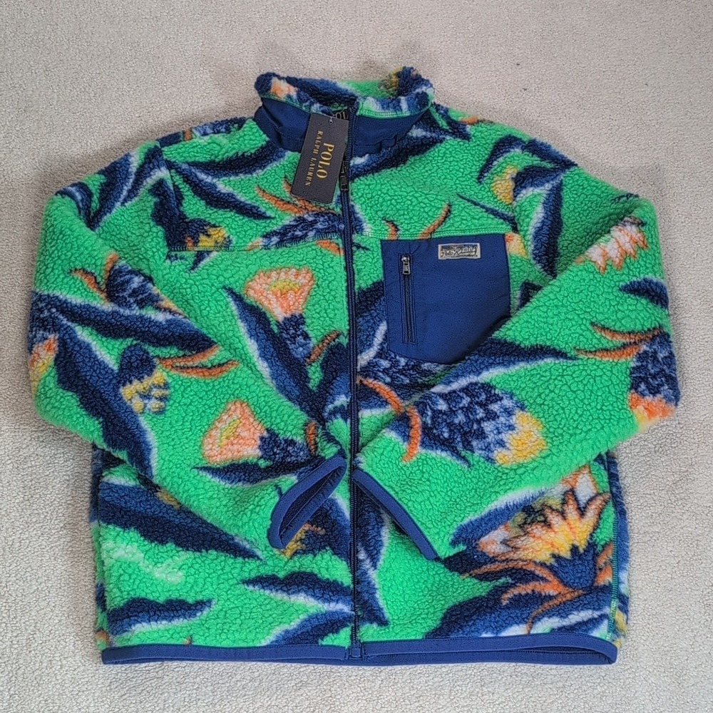 Polo Ralph Lauren Floral-Print Teddy Fleece Jacket Boys Size M 10-12 Reversible